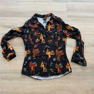 Wrangler Retro Black Shirt with Orange and Teal Print